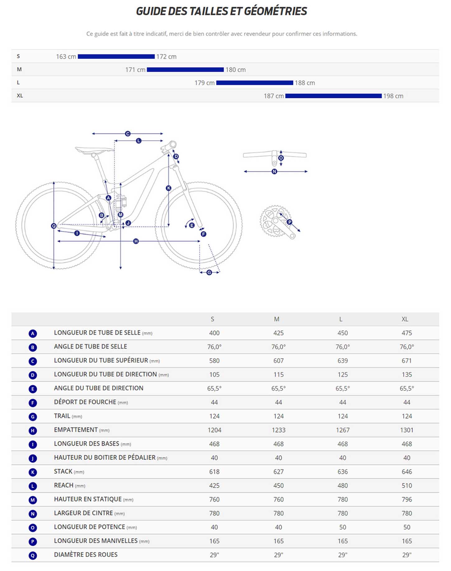 Guide de taille du velo électrique Stance E+ 2 Année 2023